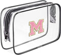 Clear Toiletry Bag,Portable Travel Toiletry Bag,Chenille Letter Cosmetic Bag with Zipper,Waterproof Makeup Bag,Cosmetic Storage Organizer for Women Men,Travel Essentials (Black,M)