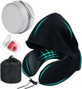 Travel Neck Pillow with Extra Large Hood Rollable Airplane Hooded Neck Pillow with Memory Foam Filling and Removable, Skin-Friendly Cover with Carrying Case & Pouch (Velvet)
