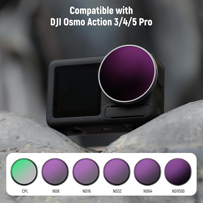 NEEWER ND Filter Set Compatible with DJI Osmo Action 3/4/5 Pro, 6 Pack ND8+ND16+ND32+ND64+ND1000+CPL Neutral Density Polarizing Action Camera Accessories, Multicoated HD Optical Glass, FL-A78