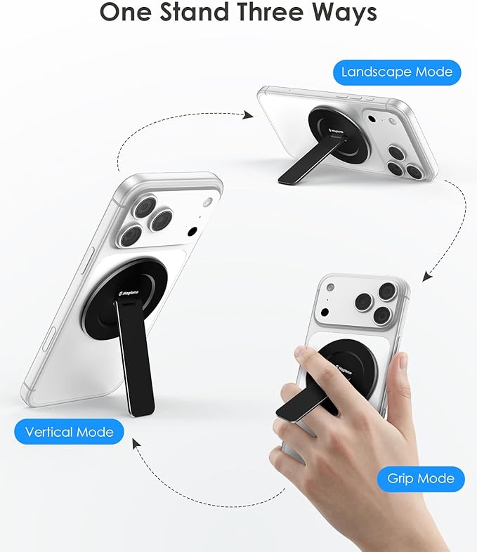 Magtame Magnetic Phone Stand for Magsafe, Ultra-Slim Snap-on Phone Holder Kickstand,180° Adjustable Angle Damping Design Cellphone Grip, Black