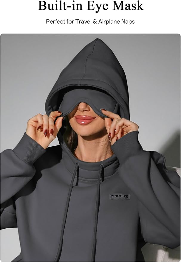 Travel Hoodie – Built-In Eye Mask, Multiple Pockets, Unisex Pullover Sweatshirt for Airplane, Sleep & Lounge