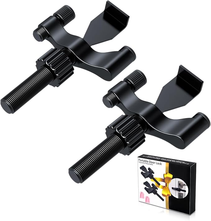 2 Pack Adjustable Portable Door Lock, Hotel Door Locks for Travelers Security, Prevent Unauthorized Entry, Door Stoppers Security for Travel Bedrooms Apartment Airbnb Dorm, with Silicone Caps, Black