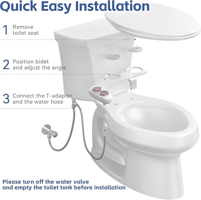 Bidet Attachment for Toilet Seat Water Pressure - Non Electric Bidets Self Cleaning Sprayer - Portable Slim Dual Nozzle Bidet Attachments Toilets - Adjustable Bidets Wash Butt Cleaner for Bathroom