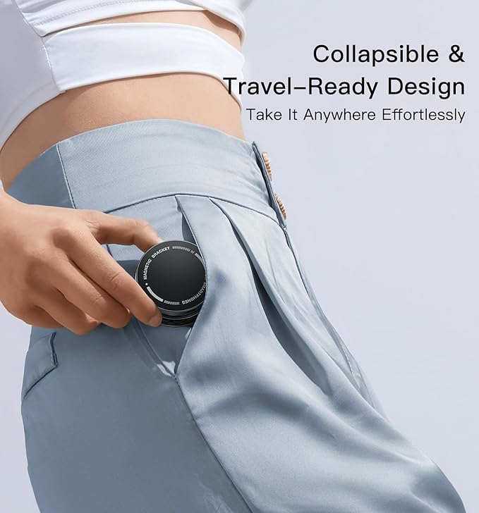 Magnetic Vacuum Foldable Phone Holder - 360°Adjustable, Strong Suction & Nano Adhesive,Alloy Base for Airplane Seatbacks,High-Speed Train Tables,Smooth Surfaces Portable Travel Companion (Black)