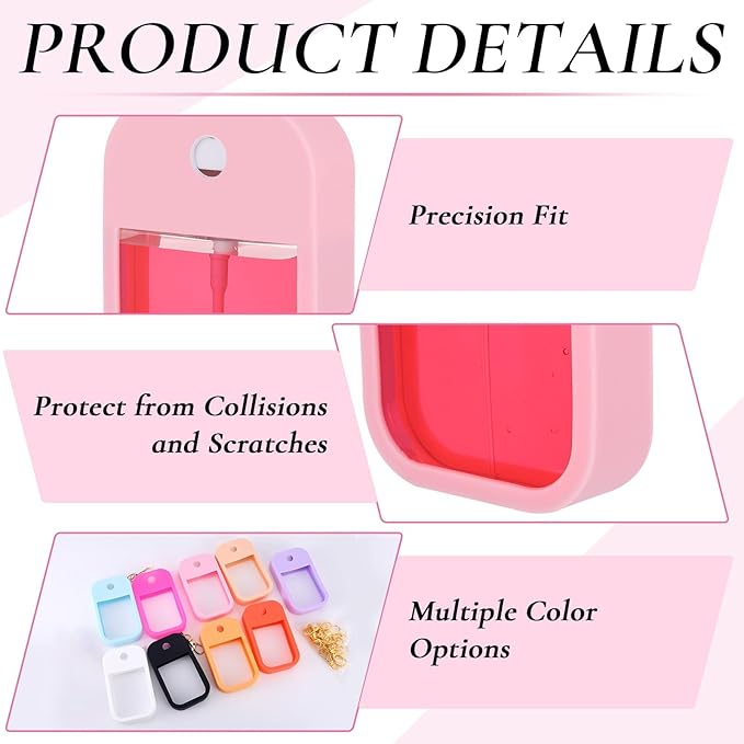 9 PCS Silicone Case for Hand Sanitizer Spray Protective Cover with Keychain Set for Power Mist and Glow Mist 1 fl oz, Colored Hand Sanitizer Spray Accessory
