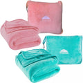 BlueHills Premium Soft Mini Plush Travel Blanket Value Pack Set of 2 - Airplane Travel Essential Flight Blanket Throw in a case Compact for Car Plane Travel Gift – Light Pink and Teal Green