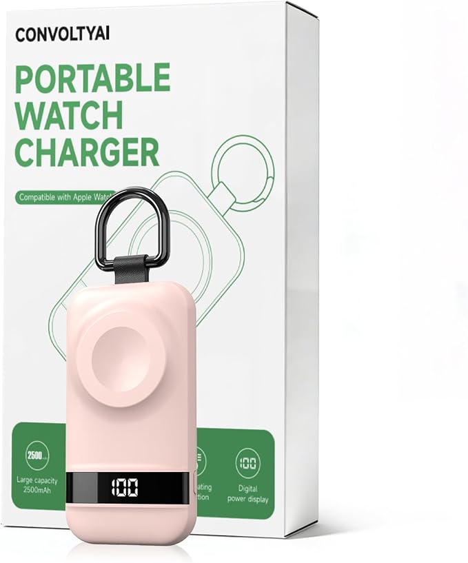 Portable Charger for Apple Watch, 2500mAh & Digital Display – Magnetic Fast Charging iWatch Charger for Travel – for Apple Watch Series 1-11/SE1-3/Ultra 1-3 (Pink)