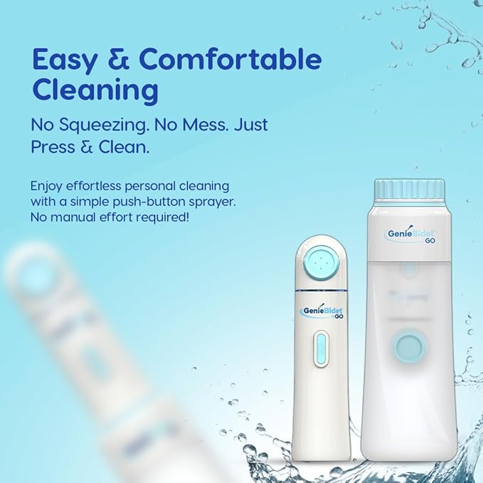 GenieBidet Upgraded 2025 Portable Bidet Rechargeable - Handheld Toilet Bidet Sprayer. On-The-Go Cleaning - Electric Sprayer for Women and Men. Personal Hygiene Cleaning/Postpartum Care.