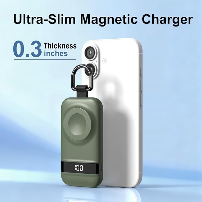 Portable Charger for Apple Watch, 2500mAh & Digital Display – Magnetic Fast Charging iWatch Charger for Travel – for Apple Watch Series 1-11/SE1-3/Ultra 1-3 (Dark Green)