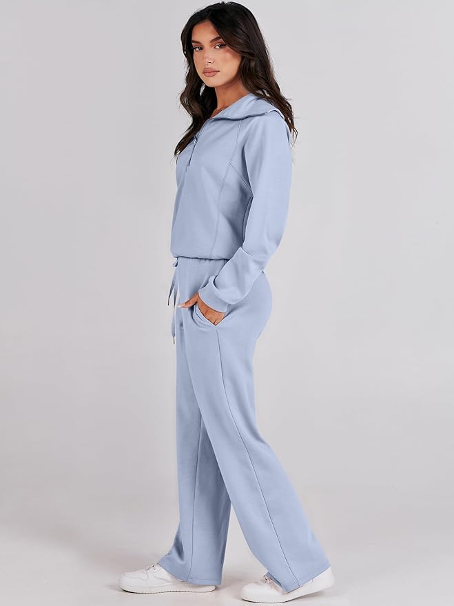 ANRABESS Women 2 Piece Outfits 2025 Fall Fashion Airport Wide Leg Pants Lounge Set Leisure Travel Vacation Clothes Sweatsuits