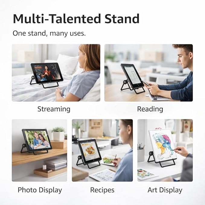 Mizi Adjustable Tablet Stand Holder – Foldable Non-Slip Desk Cradle for 9–12.9" Tablets, iPad, Samsung Galaxy Tab, Kindle Fire & More – Multi-Angle Display Stand for Tablets, Photos & Frames – Black