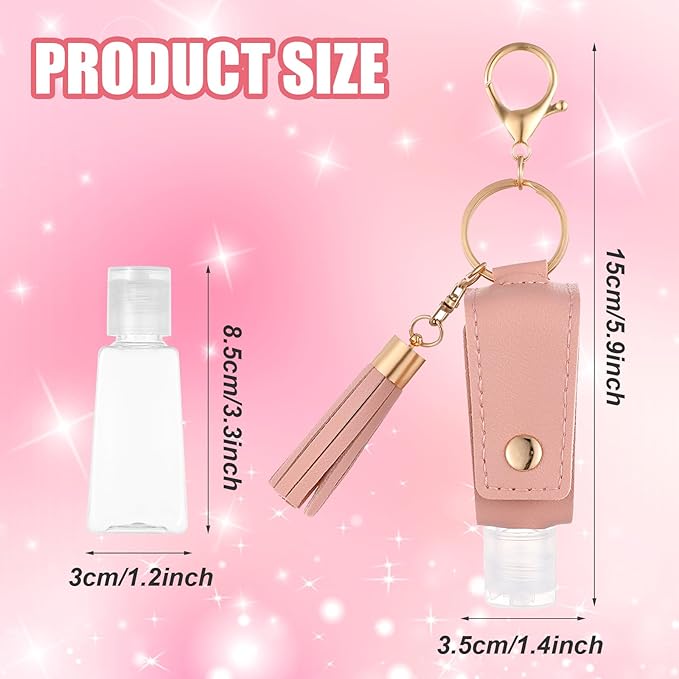 12Pcs Hand Sanitizer Keychain, 30ml Portable Leather Hand Sanitizer Holder Travel Size Keychain Refillable Bottle for Toiletry Lotion Liquid Soap Shampoo (12 Colors)
