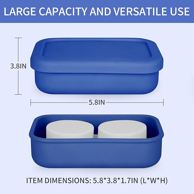 Leak Proof Soap Case,Large Silicone Travel Soap Holder,Portable Soap Box with Drainage Layer,Bathroom Shatter Proof,Suitable for Travel, Bathroom, Camping, Gym(Dark Blue)