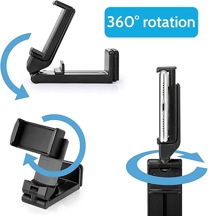 Airplane Phone Holder, 360° Rotating Adjustable Phone Stand, Standing/Clip-on Plane Phone Holder 4.7"" to 6.9"" Cell Phones, Universal Travel Essentials, Adjustable Phone Stand, Black