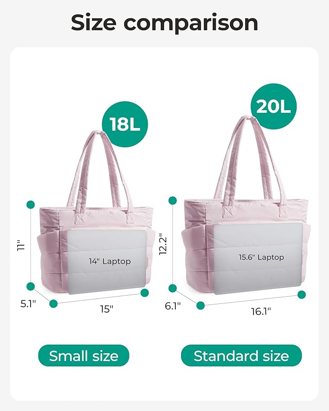 BAGSMART Tote Bag for Women, Lightweight Puffy Tote Bag with Compartments Shoulder Bag Handbag for Travel, Work, Gym | Lightweight, Puffy, Quilted, for Travel, Work