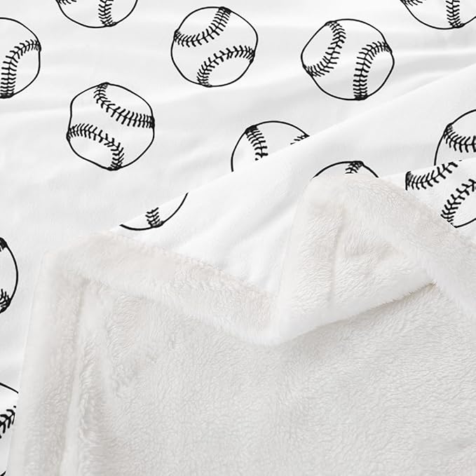 Baseball Kids Throw Blanket,Ball Sports Games Competition Bed Blanket for Girls Boys Adults,Simple Style Fashion Fleece Blanket,Black White Chic Fuzzy Blanket,40 x 50 Inches