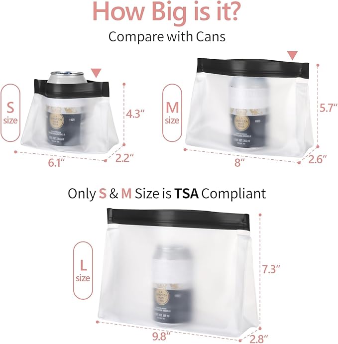 PACKISM Leakpoof Clear Toiletry Bags for Traveling - Sealed TSA Approved Toiletry Bag, Reusable Semi-Transparent Clear Cosmetic Bag with Flat Bottom, Perfect for Travel Essentials, 2L+2M, Black