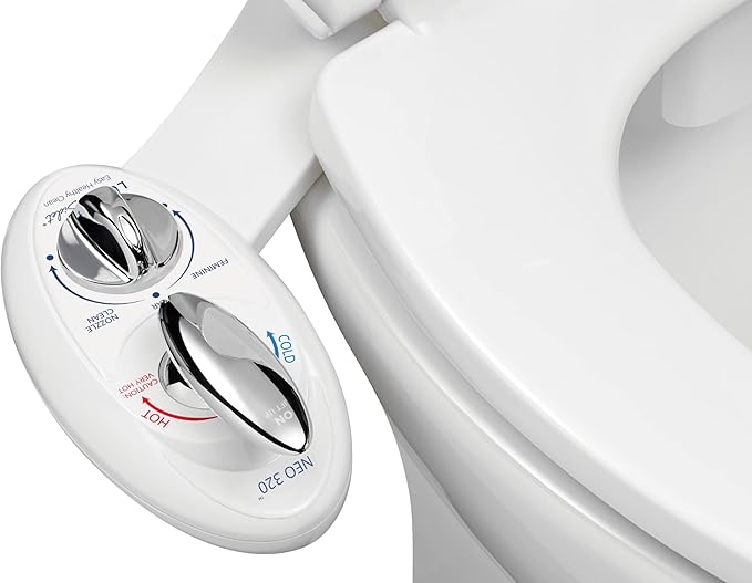 LUXE Bidet NEO 320 - Warm Water, Dual Nozzle, Self-Cleaning, Non-Electric Bidet Attachment for Toilet Seat, Adjustable Water Pressure, Rear & Feminine Wash (White)
