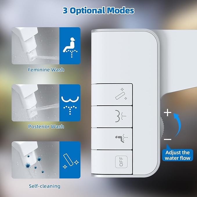 Hibbent Bidet Attachment for Toilet, Non-Electric Dual Nozzle for Frontal & Rear Wash, Adjustable Water Pressure Control, Fresh Water Bidet Toilet Seat, Self Cleaning Water Sprayer, White