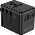 Universal Travel Adapter, GaN 35W International Plug Adapter with 2 Type C & 2 USB and 1 Quick Charging Port Type C, All in One Worldwide Travel Plug Adapter, Available Plugs for EU/UK/AUS/US, Black