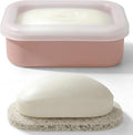 AIMAIAIMAI Compact Leakproof Travel Soap Case, Silicone Travel Soap Container, Portable Soap Box with Drainage Layer, Shatterproof Soap Holder for Bathroom, Gym (Pink)