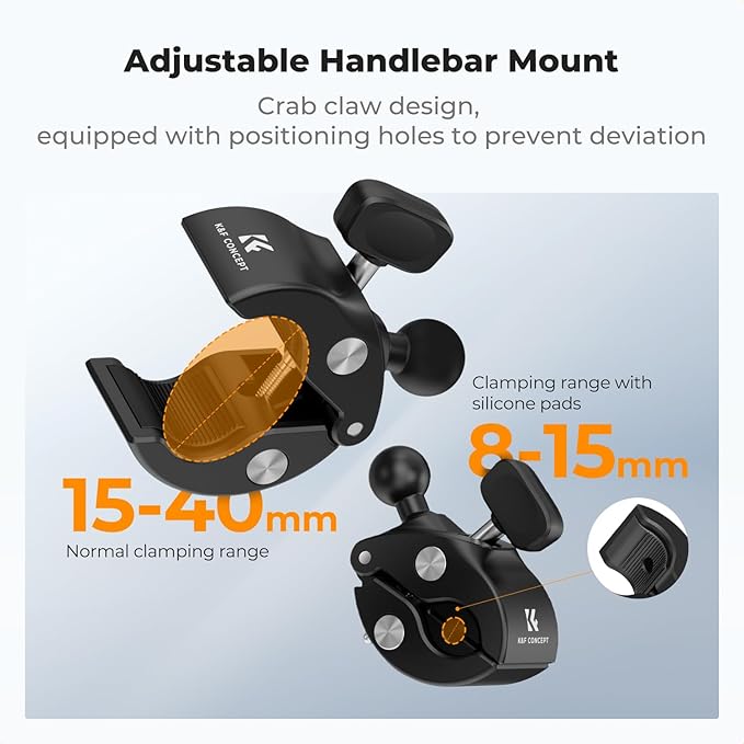 K&F CONCEPT Dual Super Clamp Camera Mount with 360° Ball Head, Bike/Motorcycle Handlebar Mount for Pole, Tripod, Desk, Flag, Umbrella