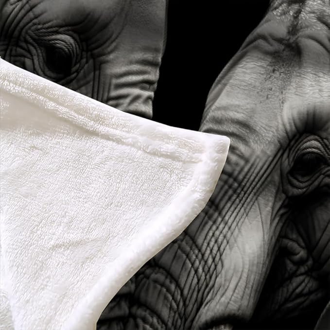 African Elephant Throw Blanket, Fleece Blanket for Couch Bed Sofa, Wild African Blankets and Throws, Animal Printed Super Soft Cozy Plush Flannel Blanket, 50 x 70 in, Black Gray