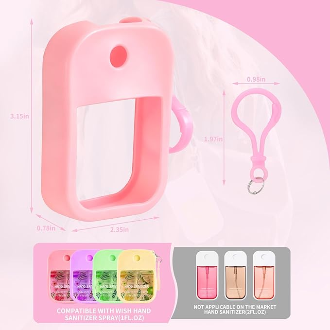 2 Pack Silicone Case Compatible with Wish Hand Sanitizer Spray, Hand Sanitizer Case Holder, Soft Silicone Protective Cases with Keychain, Protect Spray from Drops and Scratches (White and Pink)