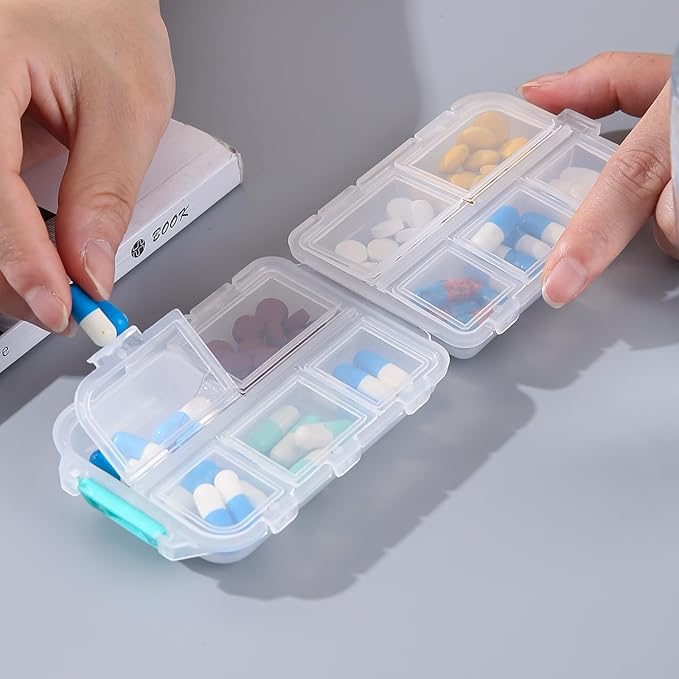 1Pack Travel Pill Organizer - 10 Compartments Pill Case, Compact and Portable Pill Box, Perfect for On-The-Go Storage, Pill Holder for Purse White
