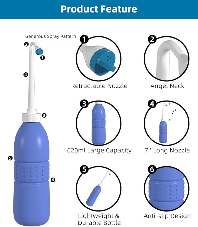 Hibbent 2 Pack 620ml Portable Bidet Sprayer for Women or Men, Handheld Travel Bidet for Personal Hygiene, Jet Spray Bottle for Toilet & Bathroom, Peri Bottle for Postpartum Care, Travel Bag, Purple