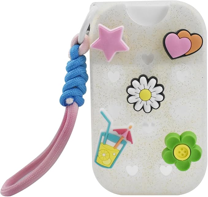 Silicone Mist Case Compatible with Touchland Crocs Hand Sanitizer Spray Bottle (Fit for 1 FL OZ/30 mL Ver), with 5 Charms and Keyring Accessory (Clear Pink)