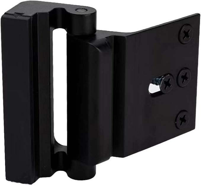 Door Reinforcement Lock with 4 Screws, Home Security Door Lock Stop for Toddler, Childproof Door Lock Night Lock Withstand 800 Lbs Black