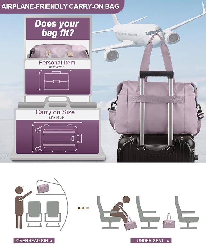 Pritent Travel Duffle Bag, Waterproof Weekender Overnight Hospital Bags for Women Men with Toiletry Bag Lightweight Carry on Personal Item Duffle Gym Bag for Travel, Airplanes, Sports
