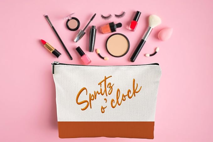 ZUYUROU Funny Makeup Bag for Women - Spritz o'clock Cocktail Lover Gift - Italian Summer Vacation Travel Pouch - Trendy Orange Color Block Toiletry Organizer for Bachelorette Party & Bridesmaids