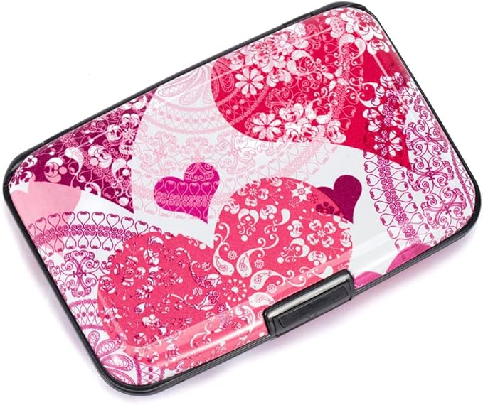 ELFISH Mini RFID Aluminum Wallet Credit Cards Holder Business Card Case Metal ID Case for Men Women (Heart)