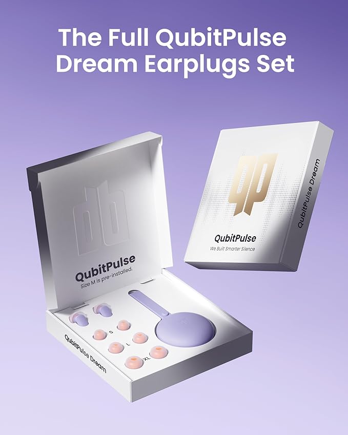 Ear Plugs for Sleeping All-Night Wear without Ear Pain Side Sleeper Patent Qufits Eartips Ultra-Comfy Reusable Earplugs for Sleep, Focus, Study, Travel, 23dB Noise Reduction - Violet