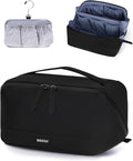 WANDF Toiletry Bag for Men, PU Leather Travel Organizer with Detachable Waterproof Hanging Pouch, Open-Flat Dopp Kit Shaving Bag with Wet Pocket for Travel Toiletries Accessories (Black)