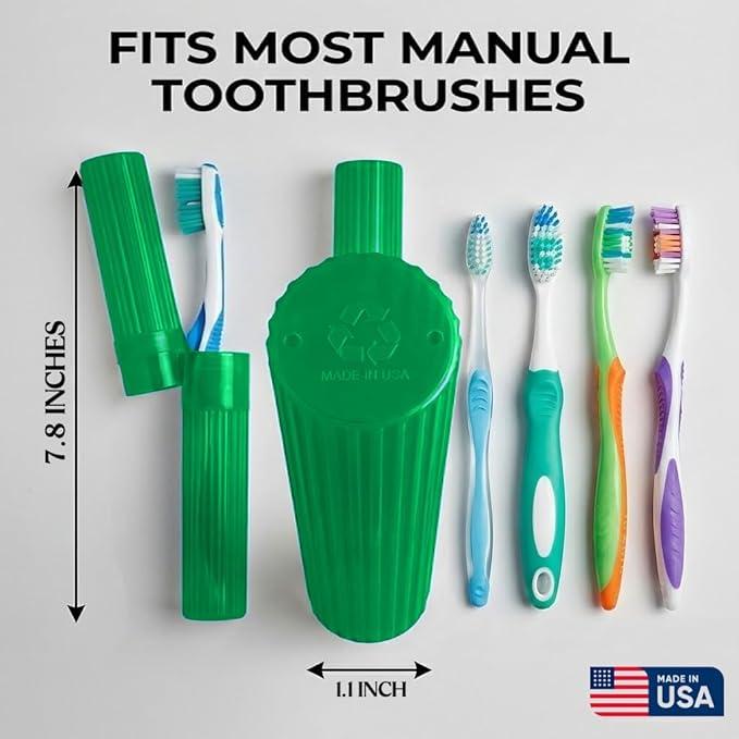 American Comb Toothbrush Holder (Green) - Made in USA, with Ventilation Holes, for Toothbrush Covers, Toothbrush Holder, Toothbrush Soft, Durable Design, Hygienic Bathroom Accessory