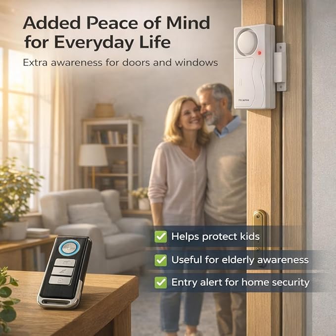 HENDUN Door Alarms When Opened with Remote, Door Bells Chimes, Door Security Sensor (2pack All Batteries Included)