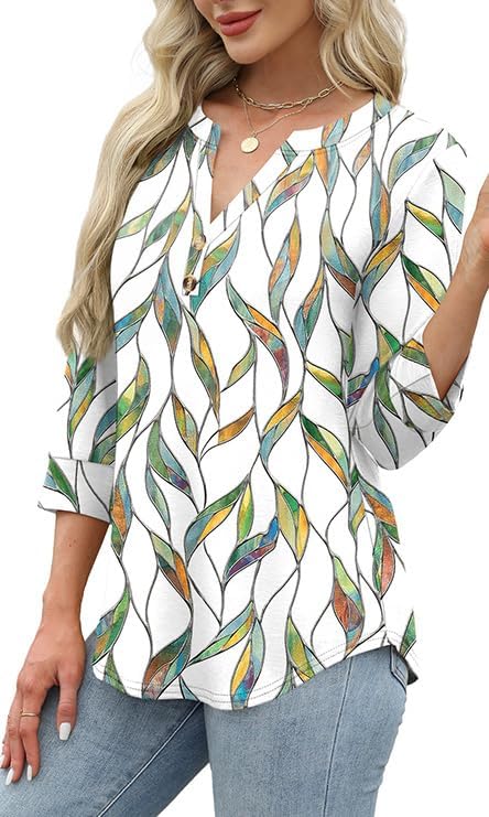 OFEEFAN Womens Tops 3/4 Sleeve Henley Shirts for Women Summer Outfits Fashion Clothing