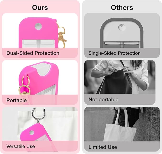 2 PCS Soft Silicone Case for Touchland Power Mist (1FL. OZ./30 mL), Protective and Stylish Case with Keychain Compatible with Touchland Hand Sanitizer Spray (Hot Pink/Black)