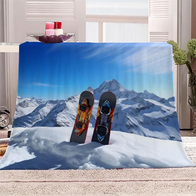 Snowboard Throw Blanket, Snow Mountain Fleece Blanket for Couch Bed Sofa, Winter Snow Scenery Blankets and Throws, Sports Super Soft Cozy Plush Flannel Blanket 40x50, Decor & Gift