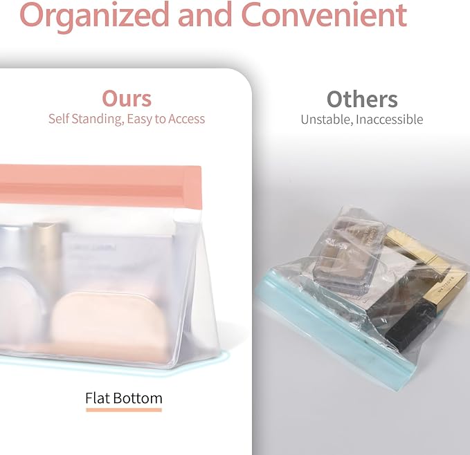 PACKISM Leakpoof Clear Cosmetic Bags - Sealed TSA Approved Toiletry Bags, Reusable and Easy to Clean, Semi-Transparent Clear Toiletry Bag, Carry on Airport Airline Compliant Bag, 1L+2M+1S, Pink