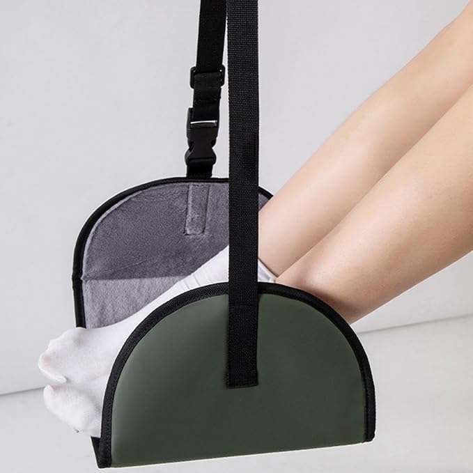Airplane Travel Foot Hammock Airplane Footrest Portable Adjustable Strap Leg Rest Foot Hanger for Women Men, Green
