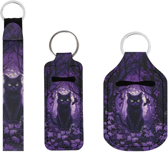 Suobstales 3Pcs Travel Bottles Keychain Holder Set,Travel Bottle Sleeves+Neoprene Chapstick Holders+Lanyard Keychain