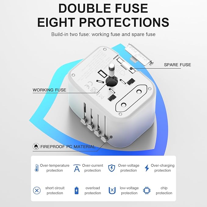 HAPOW Universal Travel Adapter, PD20W International Power Adapter, 2 USB-C & 2 USB-A Fast Charging Travel Charger, All in One Worldwide Travel Plug Adapter, Outlet Adapter for EU UK USA AU, White