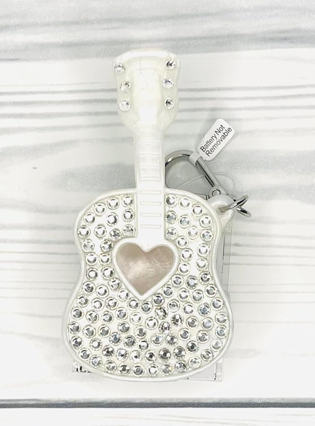 Bath and Body Works White Diamond Studded Sound-making Bling Guitar Pocketbac Hand Sanitzer Holder