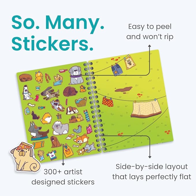 Pawsome Day 300+ Kids Sticker Book by Cupkin Toddler Airplane Travel Coloring and Sticker Book, Road Trip Essentials, 8 Coloring Pages 8 Side by Side Scenes for Ages 2–8 Years