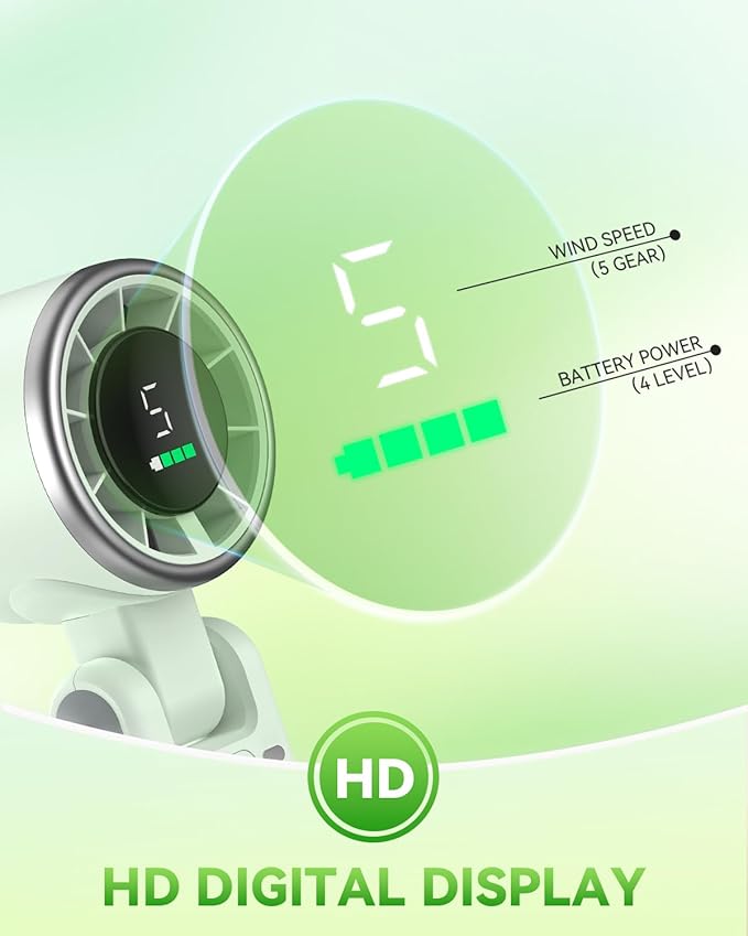 PlayHot Portable Handheld Turbo Fan, 5 Gear Wind, Battery Operated, Up to 12 Working Hours, 3 IN 1 Hand Fan with Air Turbo Tech Cooling Fans for Outdoor Activities, Travel, Beach (Green)