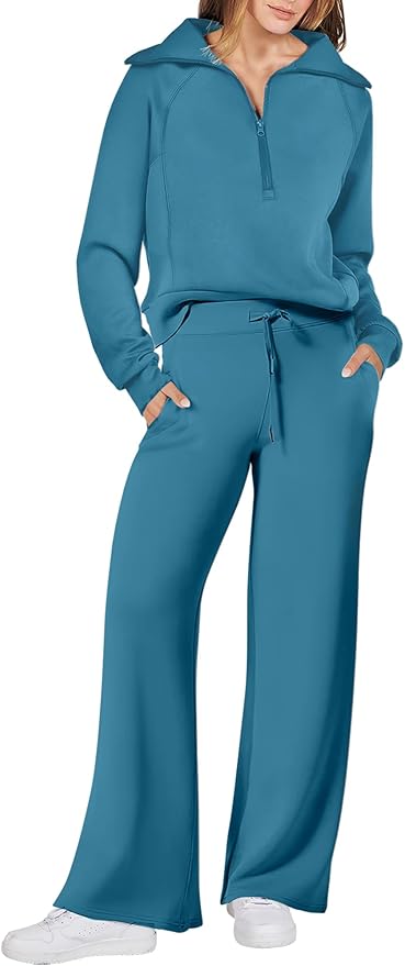 ANRABESS Women 2 Piece Outfits 2025 Fall Fashion Airport Wide Leg Pants Lounge Set Leisure Travel Vacation Clothes Sweatsuits